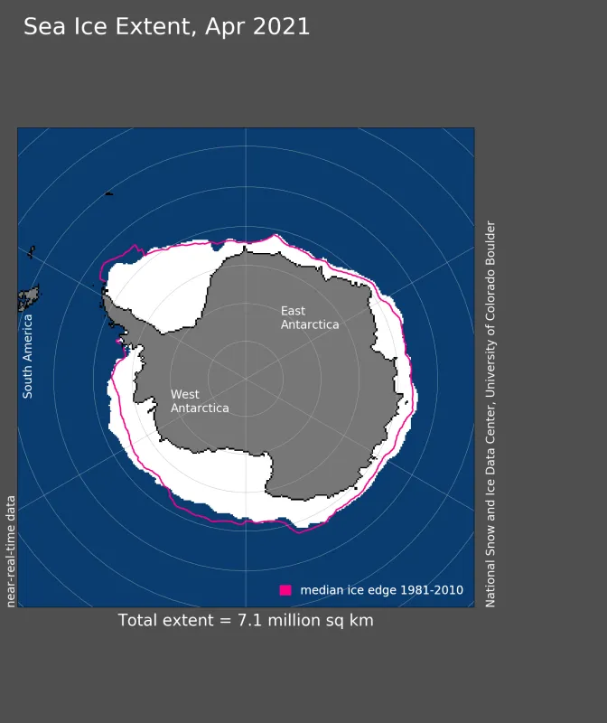 Map showing Antarctic sea ice extent.