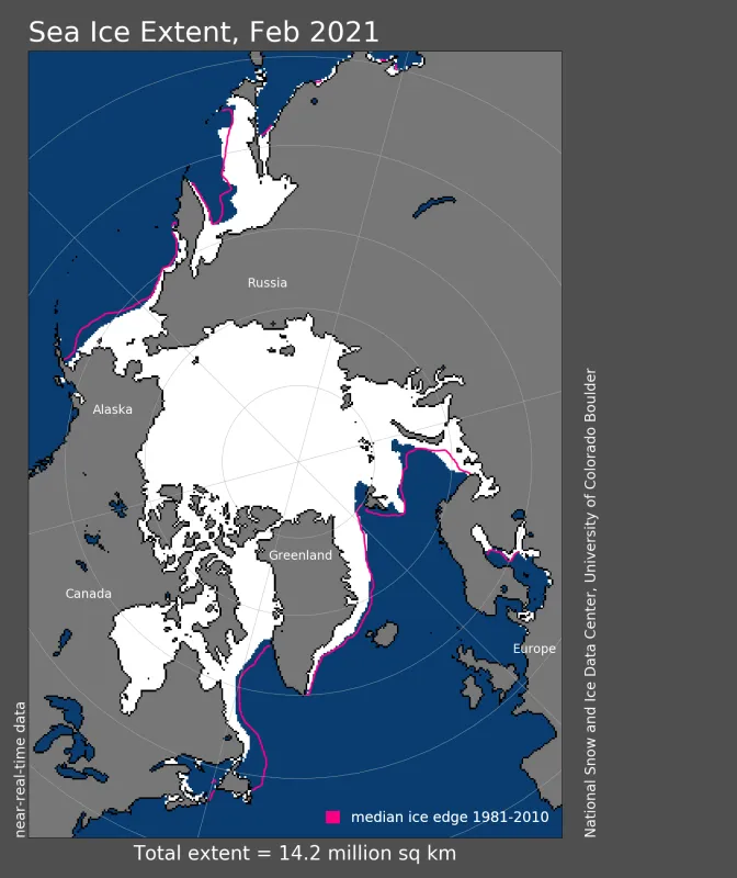 Map showing Arctic sea ice extent.