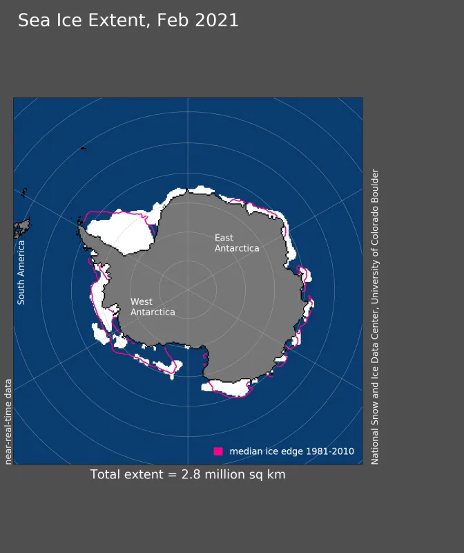 Map showing Antarctic sea ice extent.