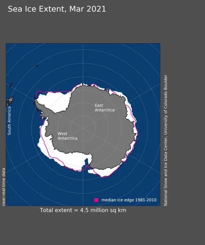 Map showing Antarctic sea ice extent.