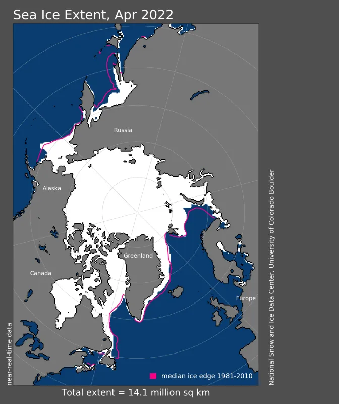 Map showing Arctic sea ice extent.