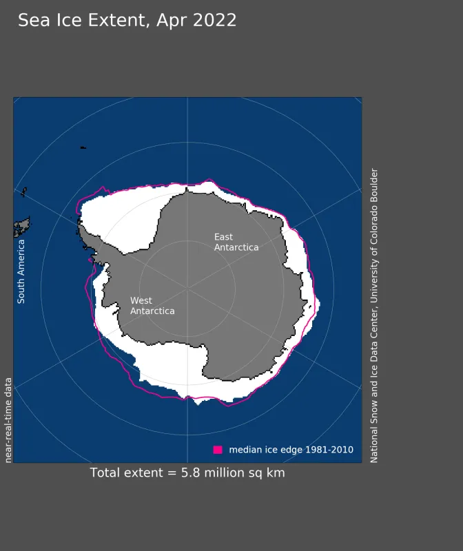 Map showing Antarctic sea ice extent.