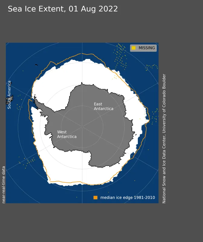 Map showing Antarctic sea ice extent.