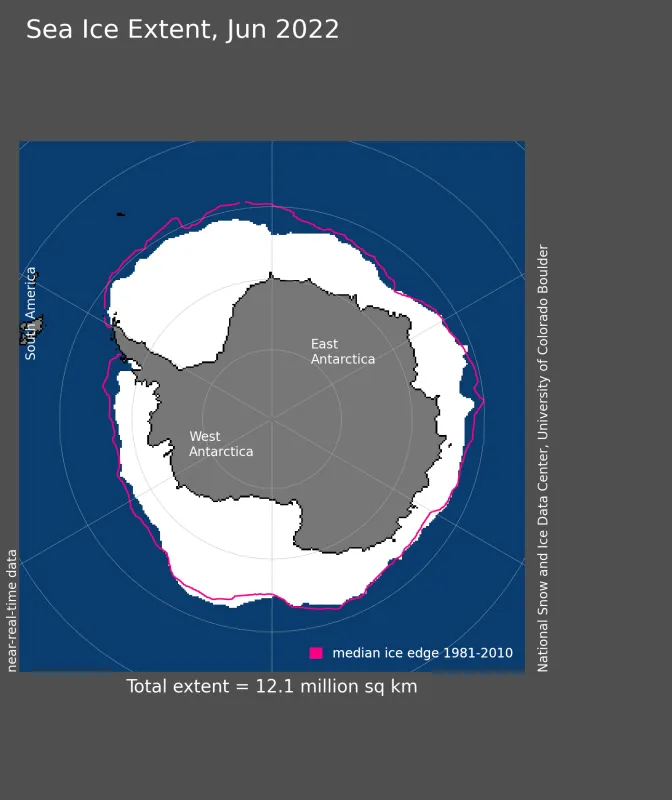 Map showing Antarctic sea ice extent.