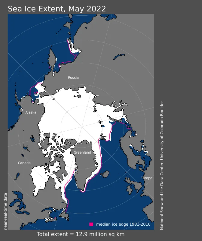 Map showing Arctic sea ice extent.