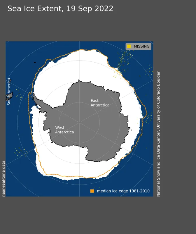 Map showing Antarctic sea ice extent.