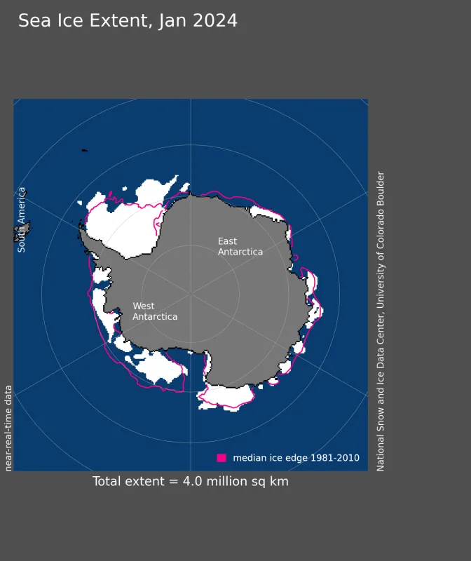 Sea ice extent January 2024