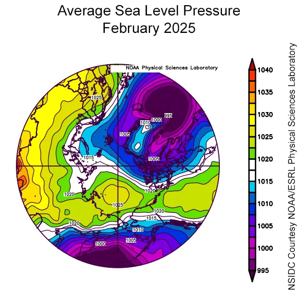 Map of Arctic sea level pressure