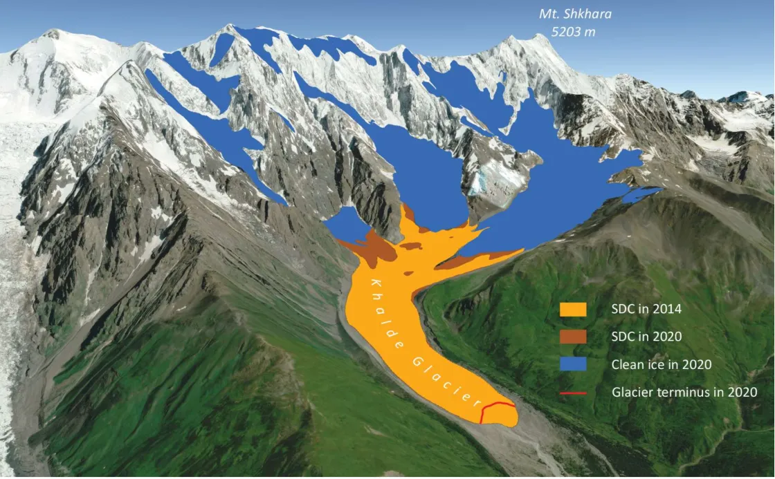 Image of glacial debris and terminus changes