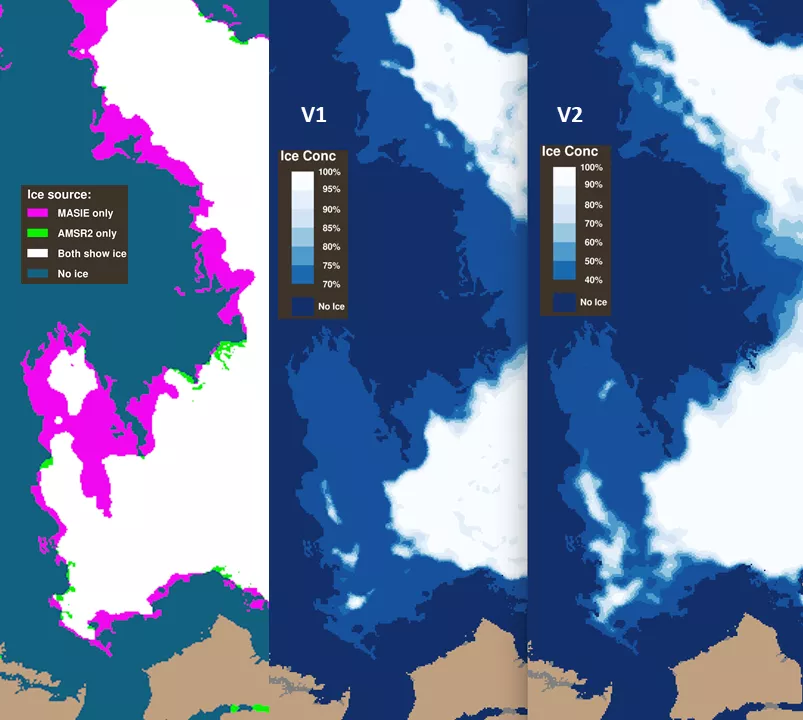 G10005 browse images in Beaufort Sea on 15 Sep 2023 illustrate the greater spatial variability of Version 2