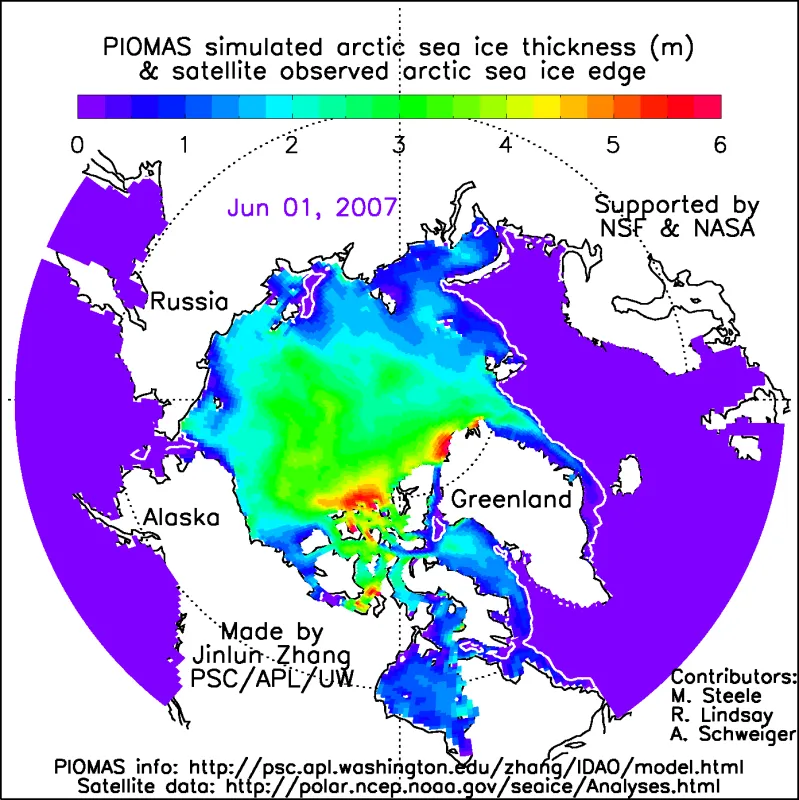 Click the image to see an Arctic sea ice animation. Created summer 2007 by Polar Science Center at the University of Washington’s Applied Physics Laboratory.