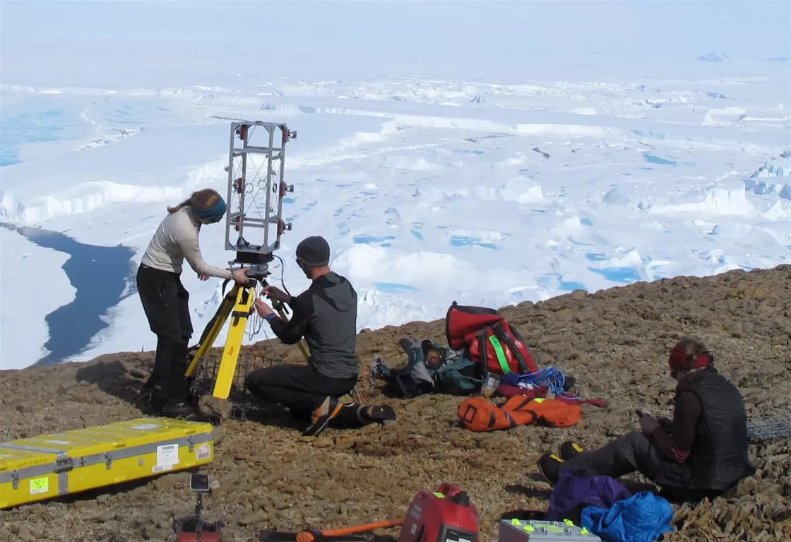 researchers set up equipment