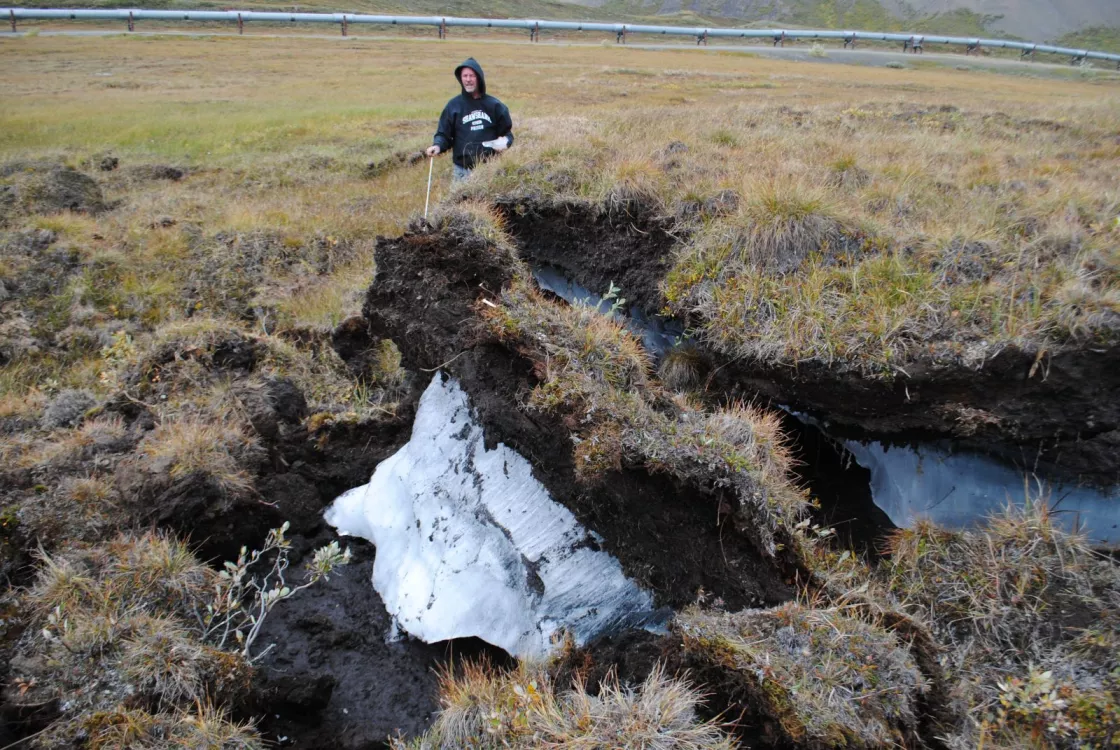 Researcher on frozen ground