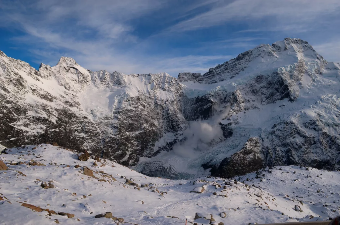 Ice aprons cling to Footstool Mountain in New Zealand