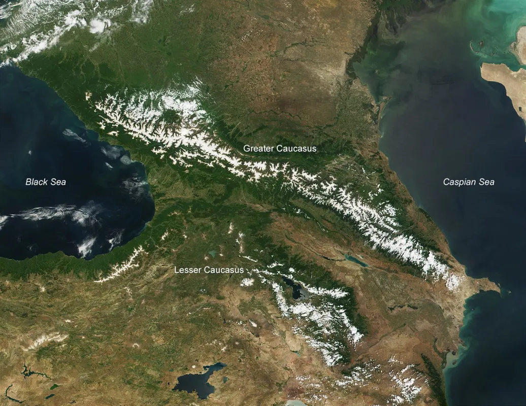 Annotated satellite image of the Caucasus