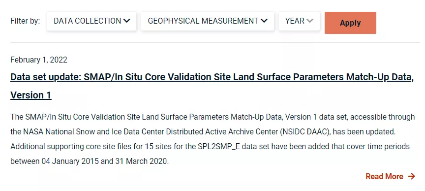 Data announcements page