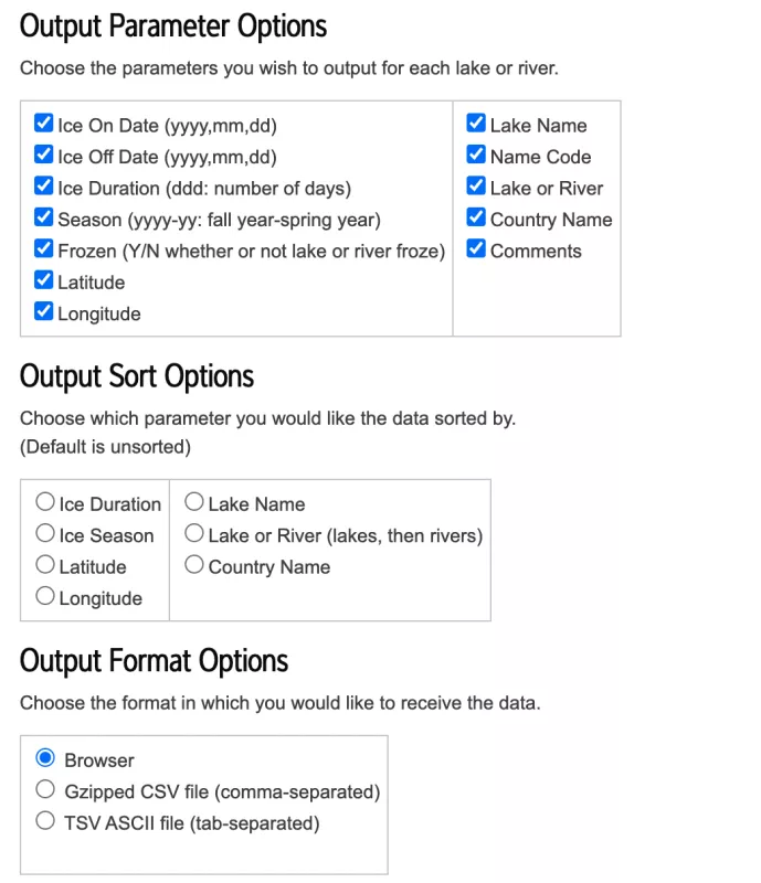 Output options from LIAG query tool