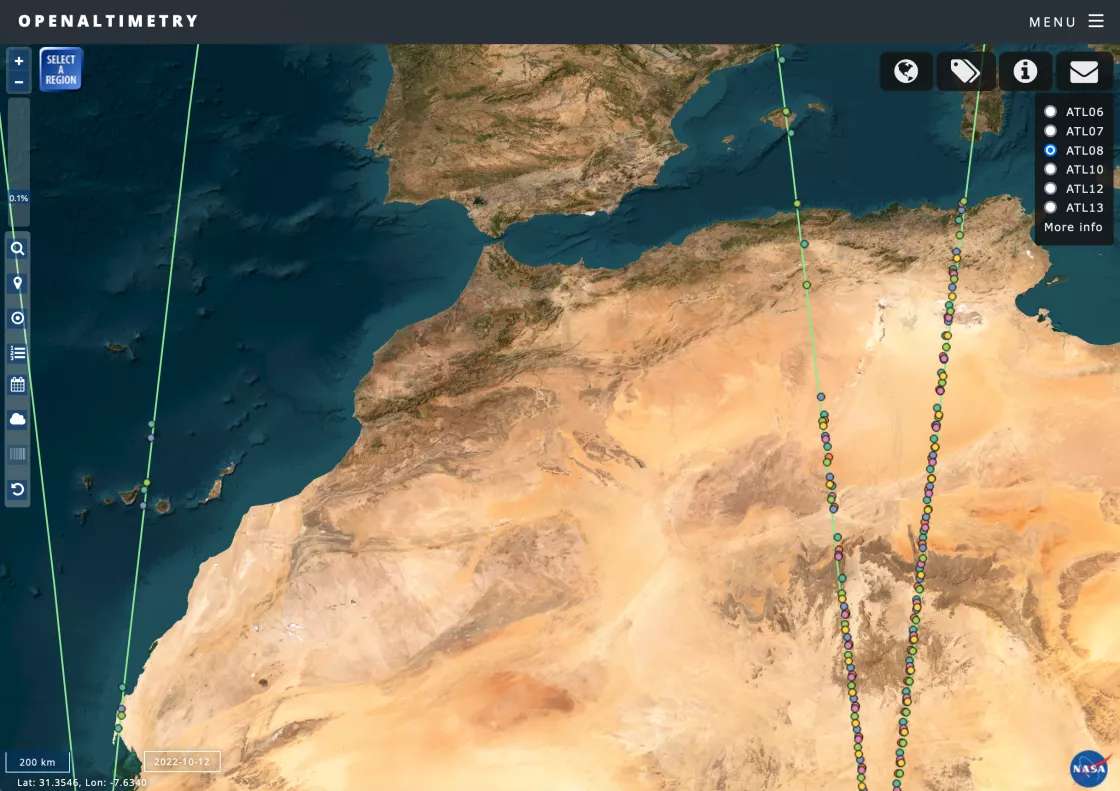 Sample zoomed-in OpenAltimetry screen for ICESat-2