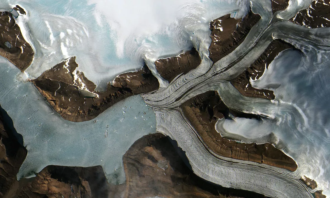 Satellite image of western Greenland Ice Sheet glaciers