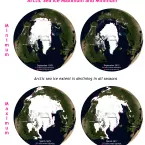 Arctic sea ice extent maps of maximum and minimum