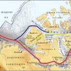 Figure 4c. This map shows all ship tracks from 1990 to 2018 as grey lines, and shipping routes in four different line colors along the Northwest Passage (NWP).