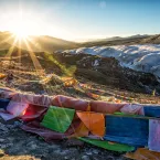 Landscape photo of High Mountain Asia with glacier in background