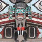 Brightly colored totem in Alaska