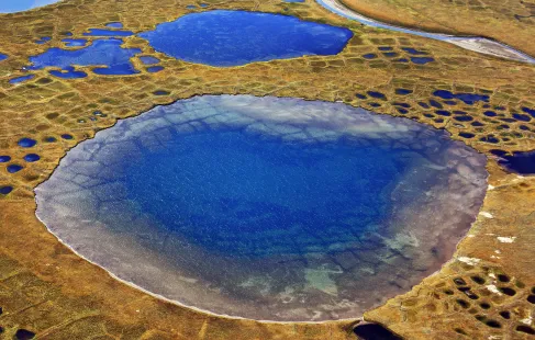 Aerial landscape image of patterned ground on Taymyr Peninsula, Russia